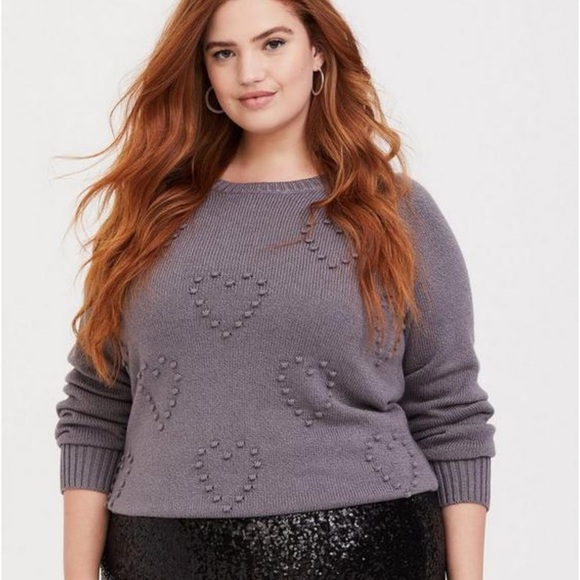 torrid Sweaters - Torrid Grey Rib Textured Heart Raglan Sweater